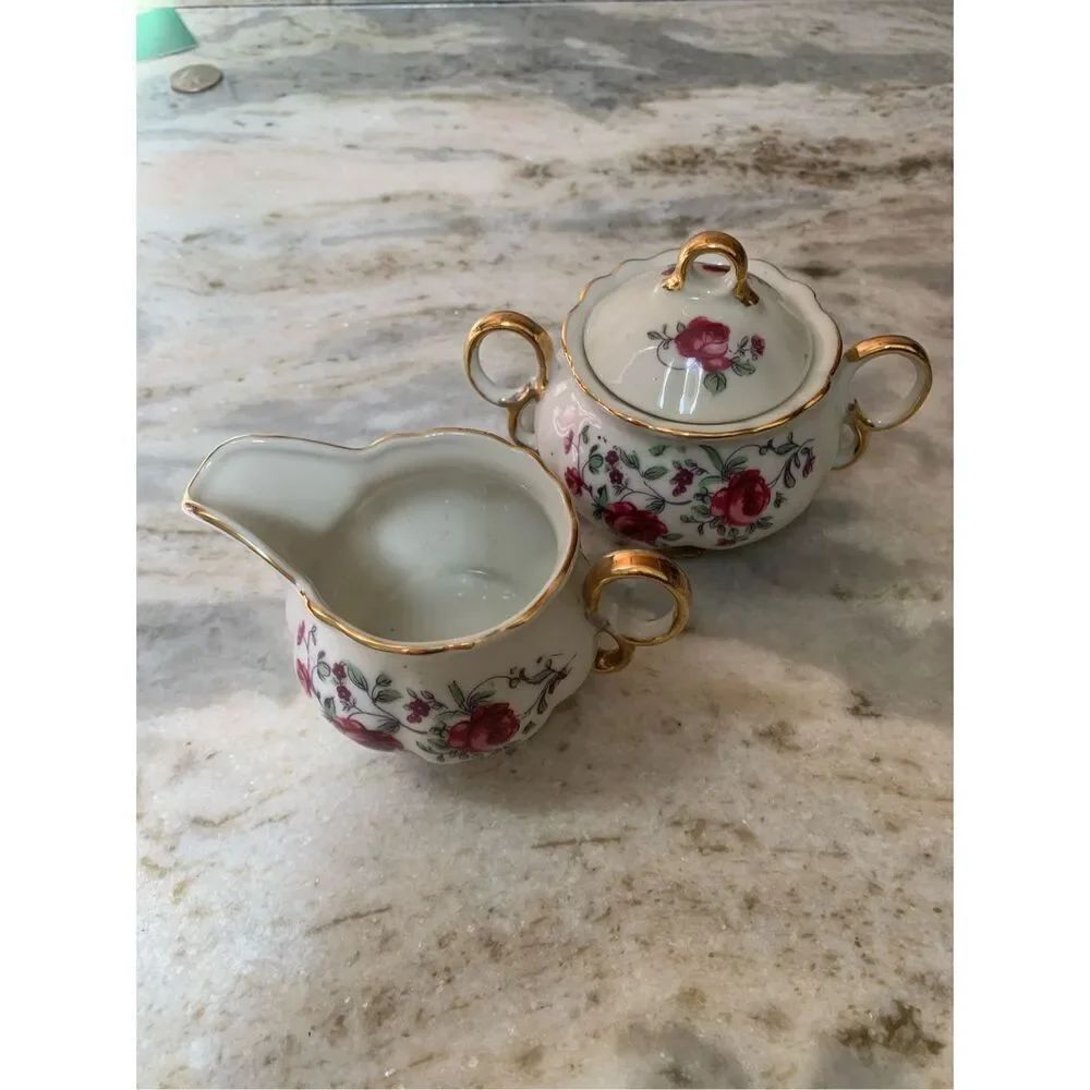 Pink China Vintage Floral Cream and Sugar Bowl #coffee #tea #roses